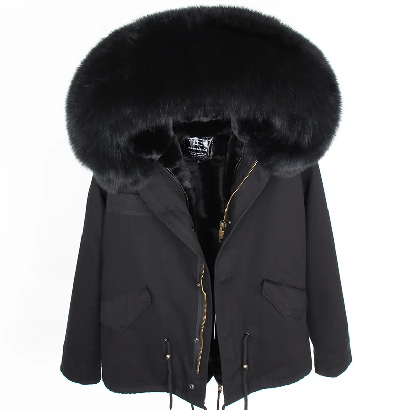 MAOMAOKONG 2026 Real Fur Coat New Fashion Fox Fur Collar Winter Women's Clothing Removable Lining Thickened Jacket Short Parka