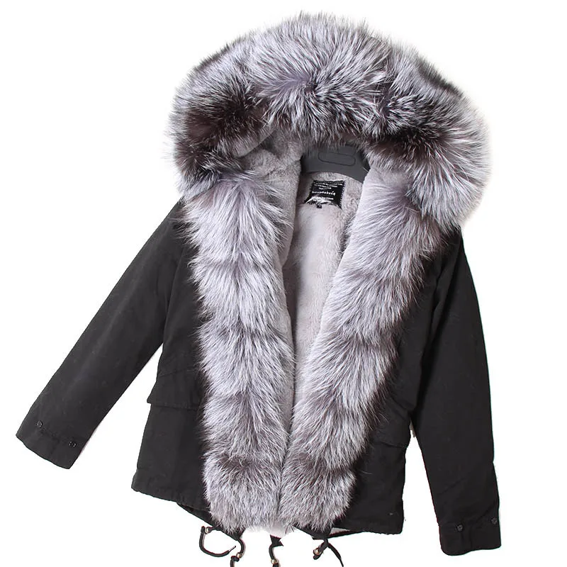 MAOMAOKONG 2026 Real Fur Coat New Fashion Fox Fur Collar Winter Women's Clothing Removable Lining Thickened Jacket Short Parka
