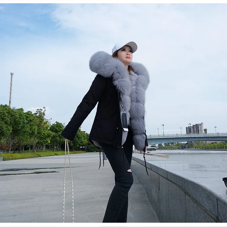 MAOMAOKONG 2026 Real Fur Coat New Fashion Fox Fur Collar Winter Women's Clothing Removable Lining Thickened Jacket Short Parka