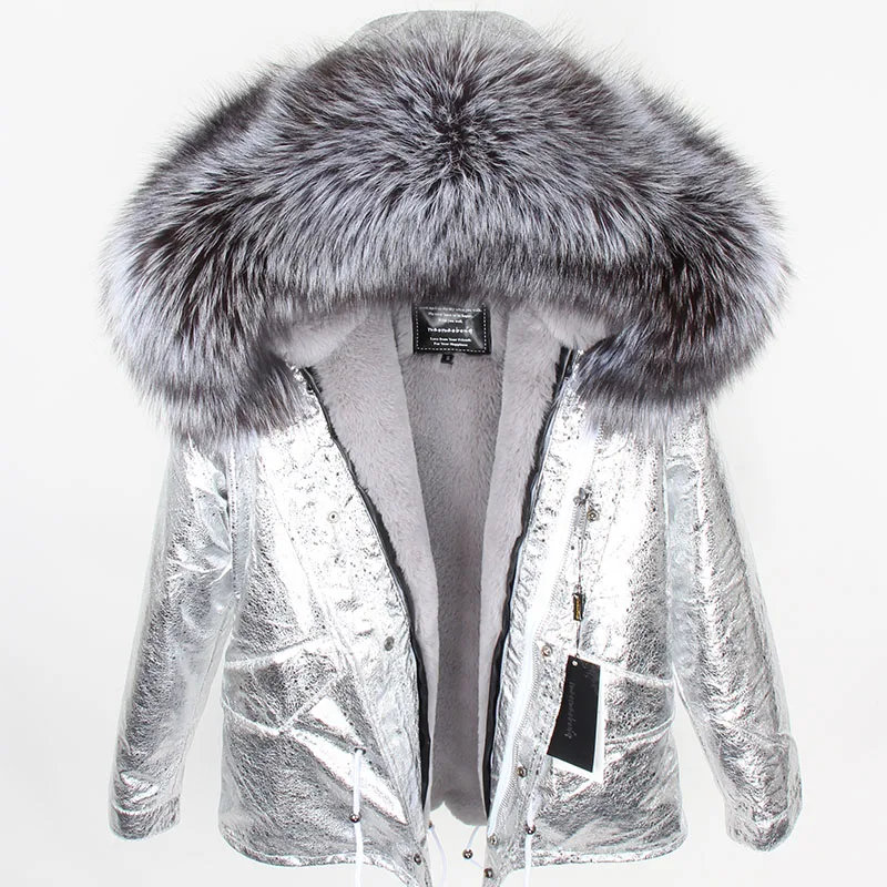 MAOMAOKONG 2026 Real Fur Coat New Fashion Fox Fur Collar Winter Women's Clothing Removable Lining Thickened Jacket Short Parka