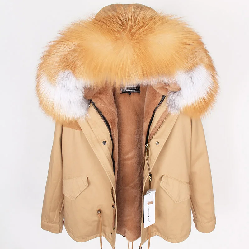 MAOMAOKONG 2026 Real Fur Coat New Fashion Fox Fur Collar Winter Women's Clothing Removable Lining Thickened Jacket Short Parka