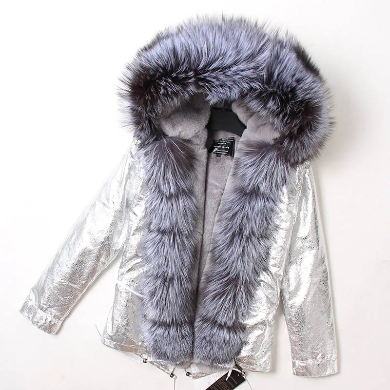 MAOMAOKONG 2026 Real Fur Coat New Fashion Fox Fur Collar Winter Women's Clothing Removable Lining Thickened Jacket Short Parka