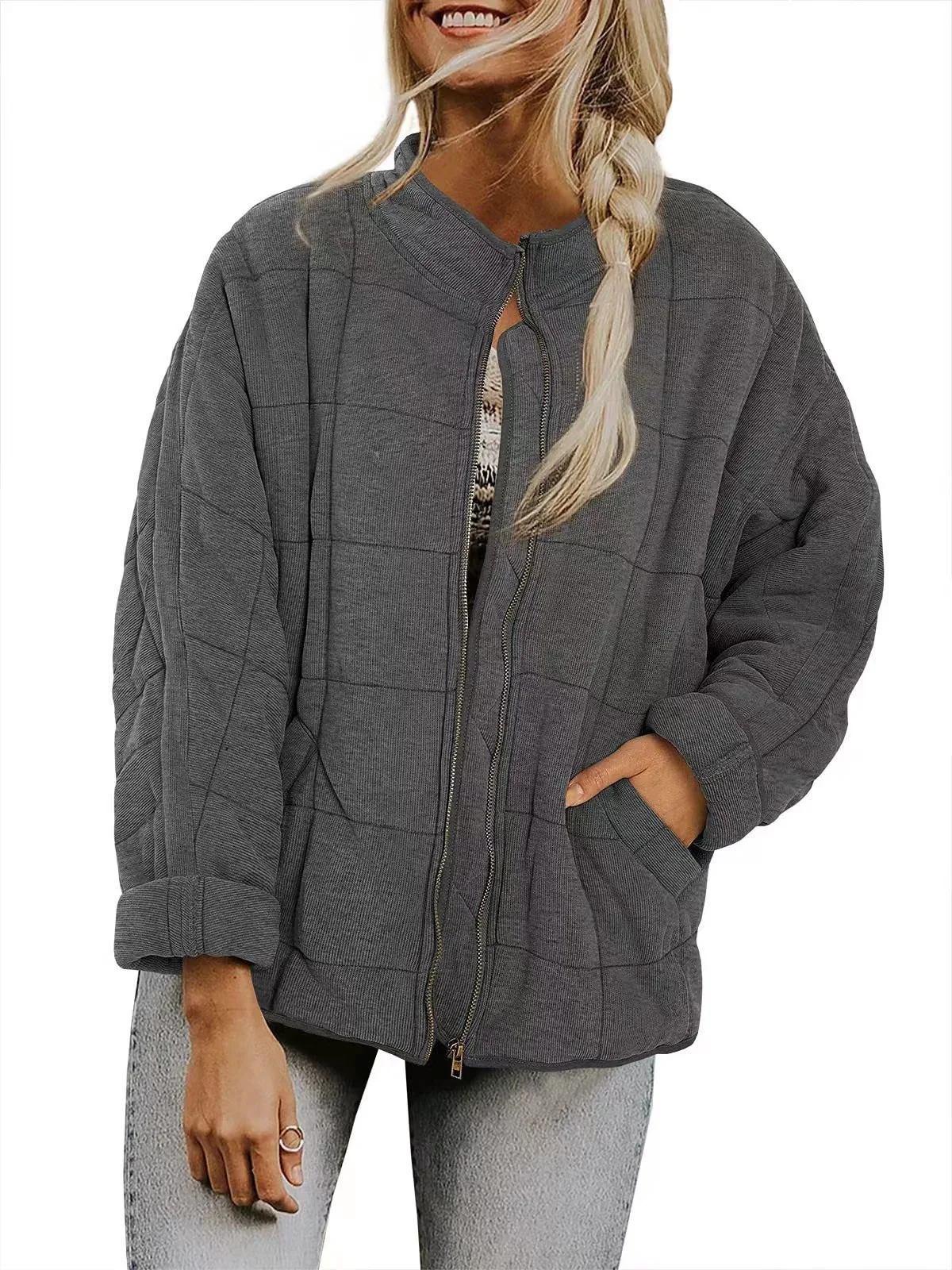 Autumn Winter New Cotton Jacket Coat Women Casual All-match Solid Color Zipper Long Sleeve Coat Fashion Trendy Streetwear Female