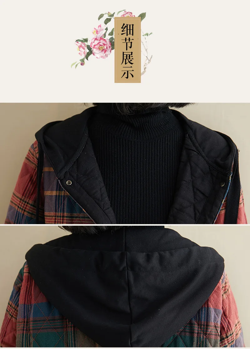 Winter Women's Clothing Hooded Padded Jacket Parka Korean Fashion Plus Size Plaid Mid-length Coat Jacket Keep Warm Loose Leisure