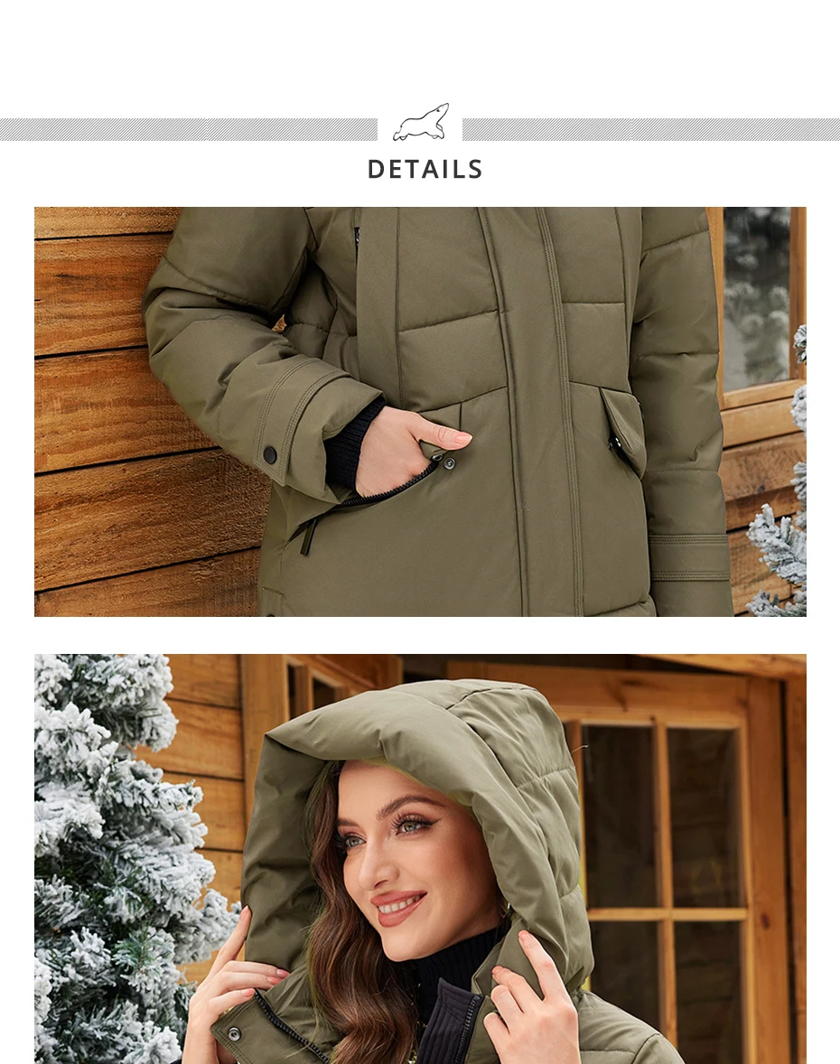ICEbear 2024 Women's Jacket Long Fashion Women's Winter Down Coat Zip Pocket With Belt Parka High quality coat GWD4675P