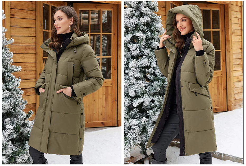 ICEbear 2024 Women's Jacket Long Fashion Women's Winter Down Coat Zip Pocket With Belt Parka High quality coat GWD4675P