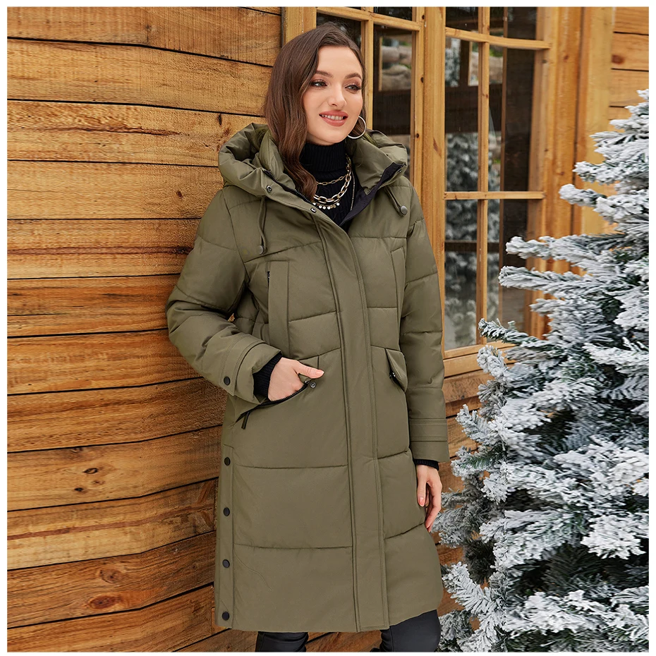 ICEbear 2024 Women's Jacket Long Fashion Women's Winter Down Coat Zip Pocket With Belt Parka High quality coat GWD4675P