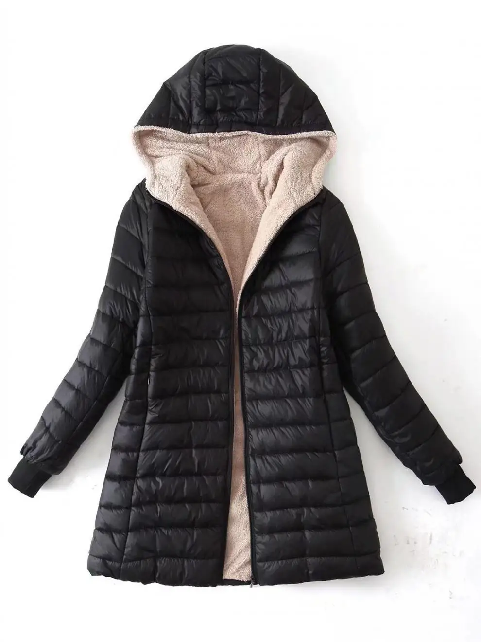 Zipper Cardigan Solid Spliced Women Clothing Parkas Hooded Long Sleeve Outerwear Loose Fit Casual Pockets 2024 Autumn Parka