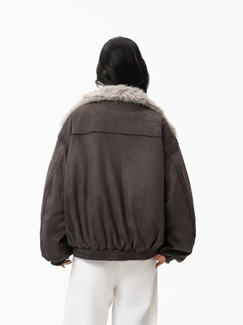 Winter Fur Collar Parkas Women Y2K American Loose Streetwear Fleece Coats Bf Harajuku Single Breasted Warm Outwear New