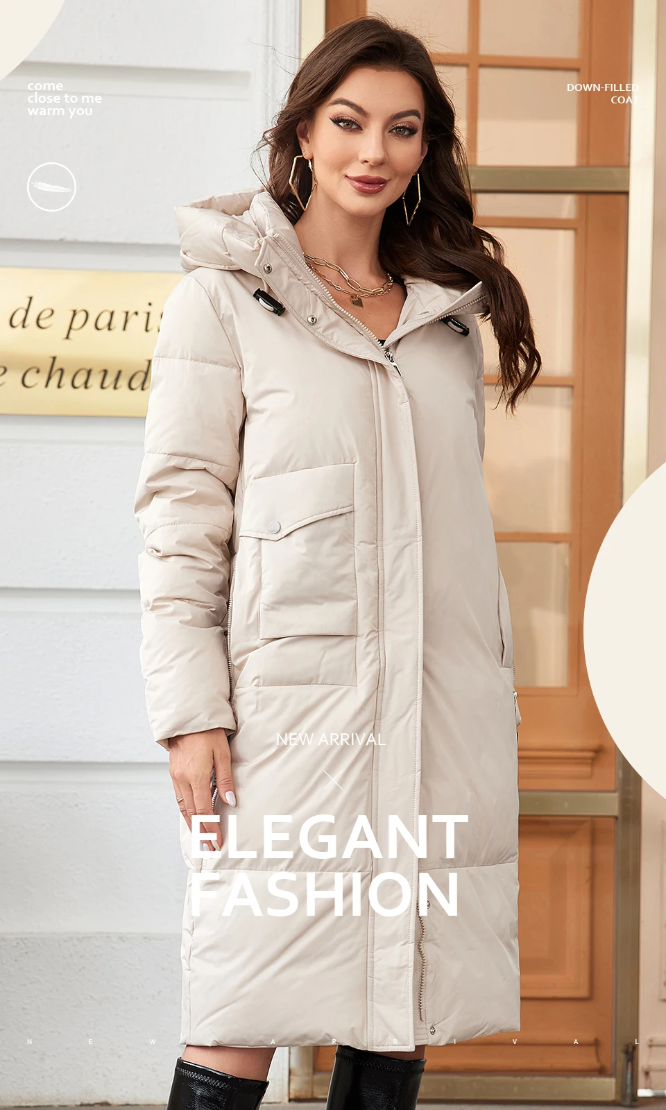 HaiLuoZi 2023 Women Winter Coat Long Thick Parkas Zip Up Warm Female Outwear Slant Pocket Drawstring Hem Women's Jackets 1107