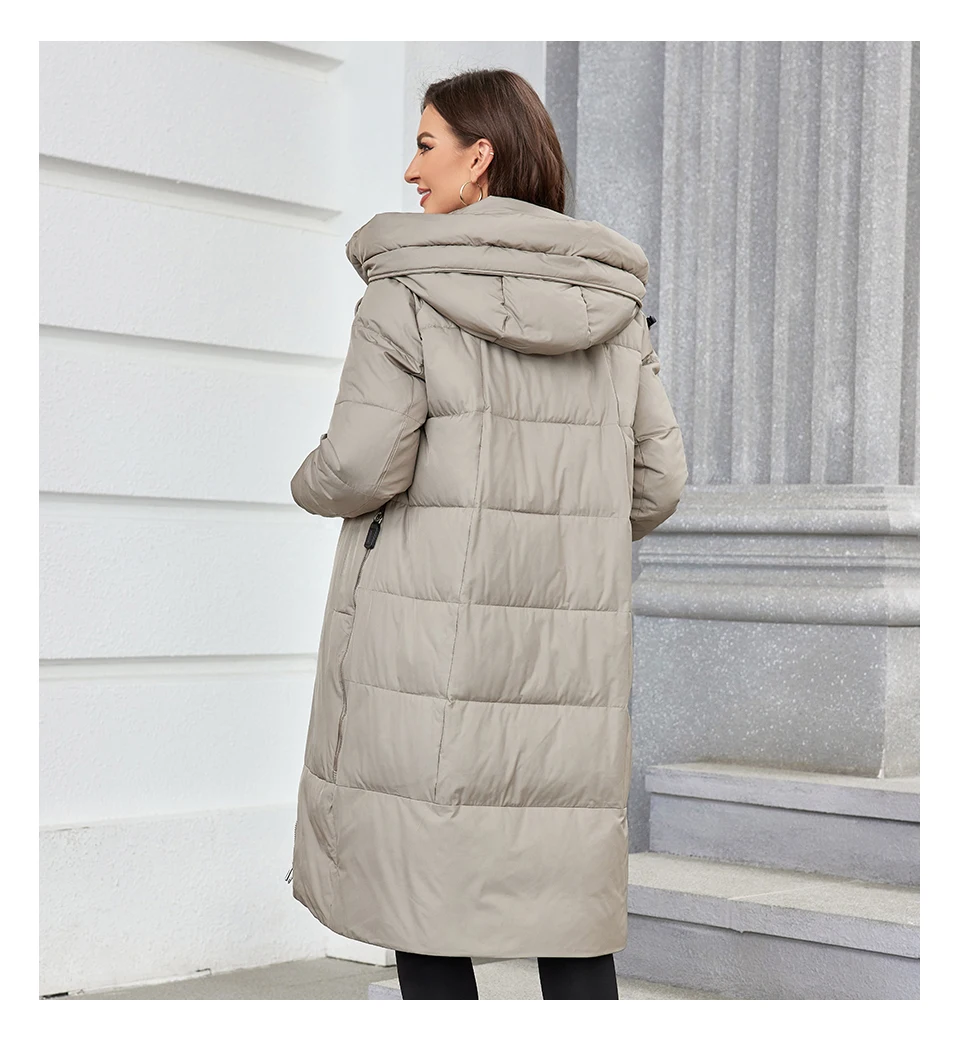 HaiLuoZi 2023 Women Winter Coat Long Thick Parkas Zip Up Warm Female Outwear Slant Pocket Drawstring Hem Women's Jackets 1107