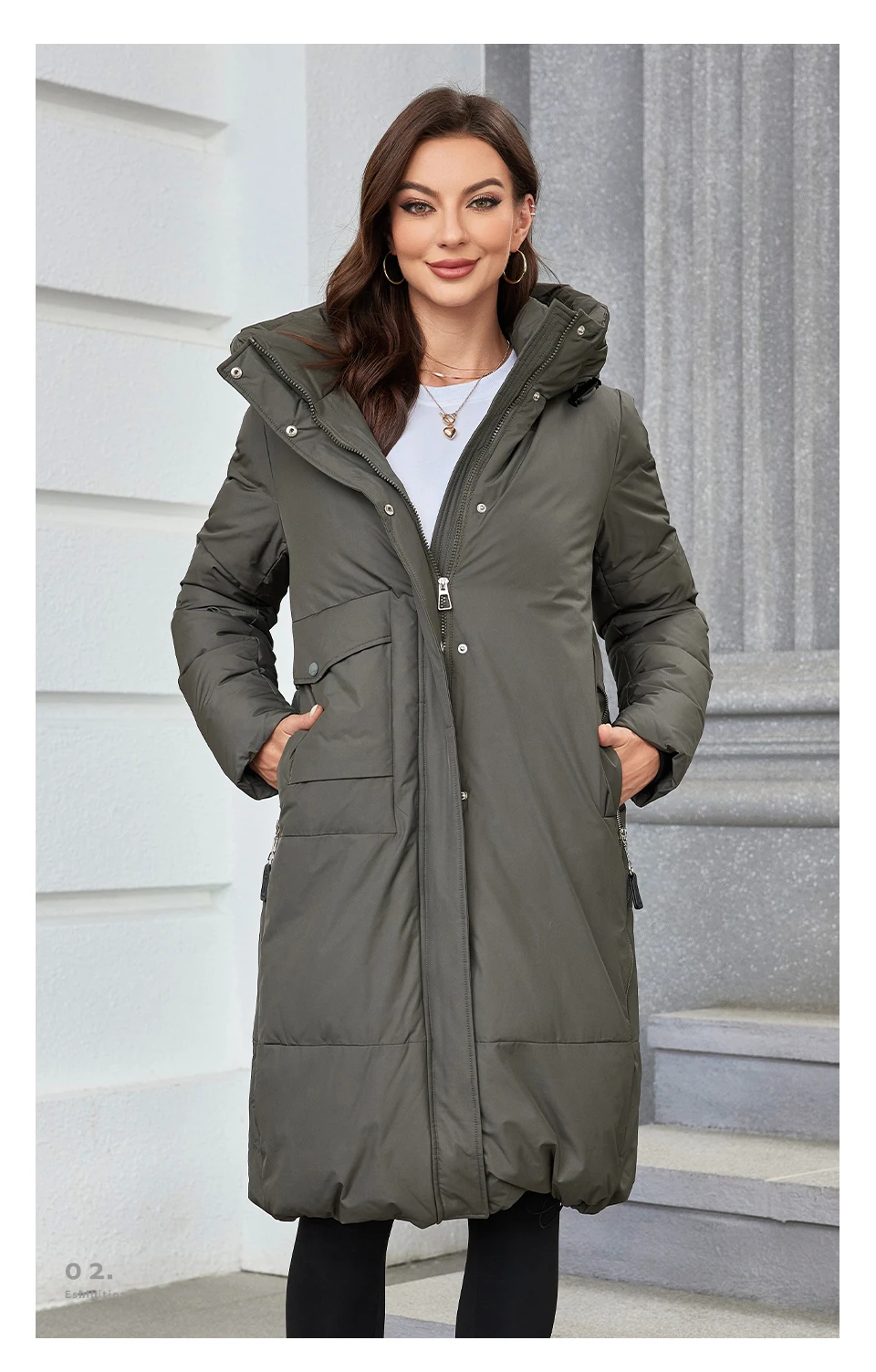HaiLuoZi 2023 Women Winter Coat Long Thick Parkas Zip Up Warm Female Outwear Slant Pocket Drawstring Hem Women's Jackets 1107