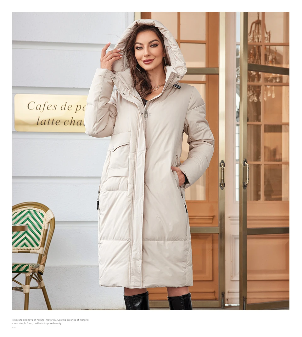 HaiLuoZi 2023 Women Winter Coat Long Thick Parkas Zip Up Warm Female Outwear Slant Pocket Drawstring Hem Women's Jackets 1107