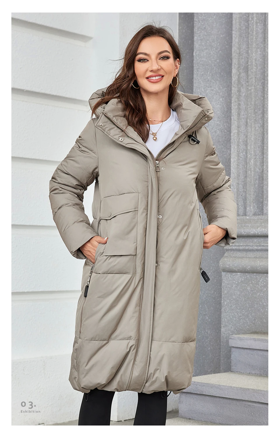 HaiLuoZi 2023 Women Winter Coat Long Thick Parkas Zip Up Warm Female Outwear Slant Pocket Drawstring Hem Women's Jackets 1107