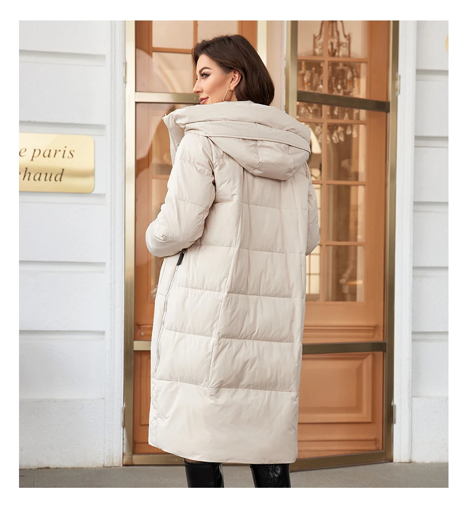 HaiLuoZi 2023 Women Winter Coat Long Thick Parkas Zip Up Warm Female Outwear Slant Pocket Drawstring Hem Women's Jackets 1107