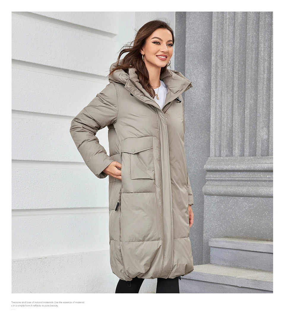 HaiLuoZi 2023 Women Winter Coat Long Thick Parkas Zip Up Warm Female Outwear Slant Pocket Drawstring Hem Women's Jackets 1107