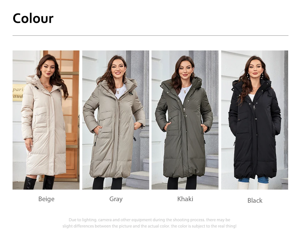 HaiLuoZi 2023 Women Winter Coat Long Thick Parkas Zip Up Warm Female Outwear Slant Pocket Drawstring Hem Women's Jackets 1107