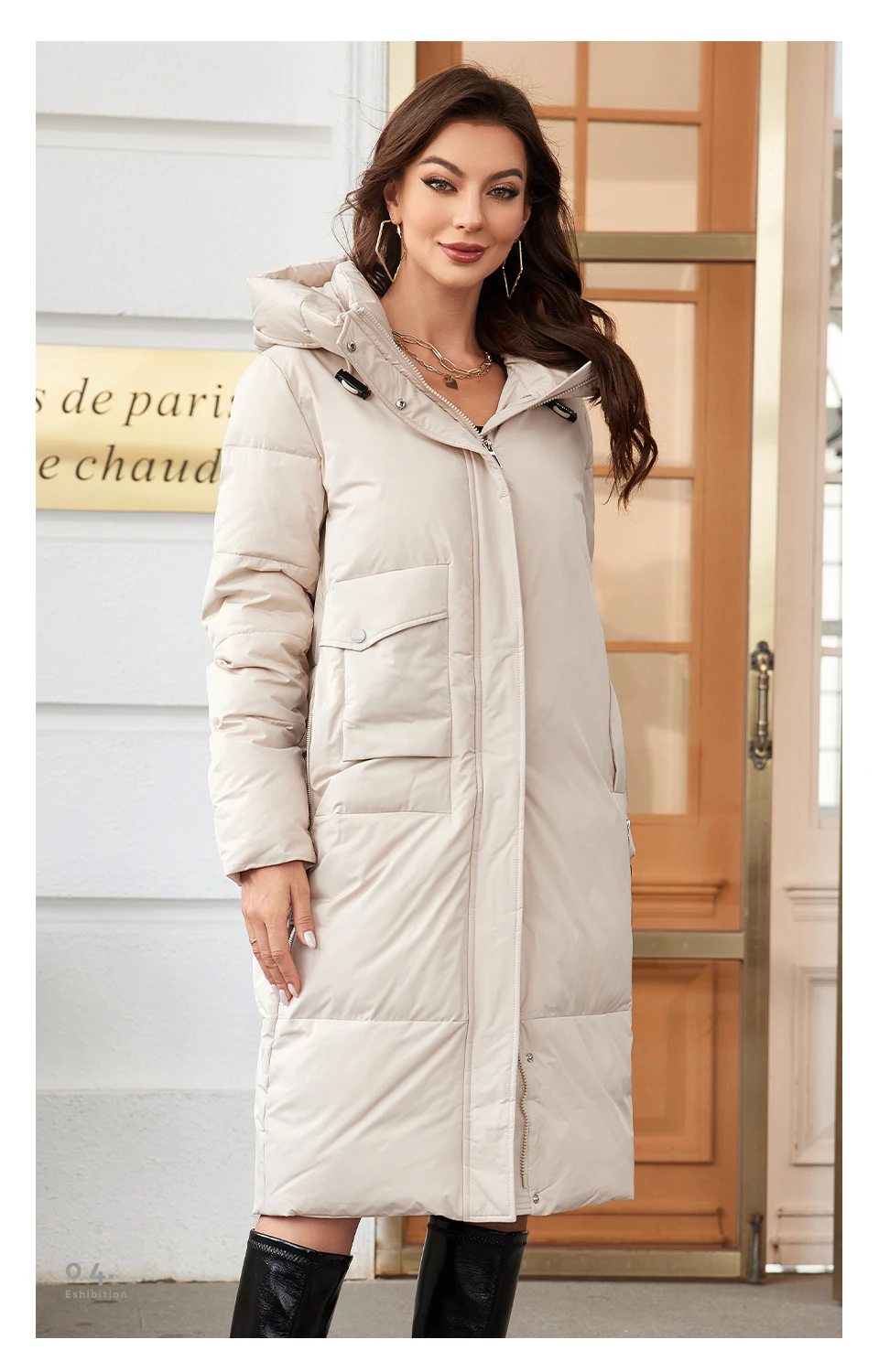 HaiLuoZi 2023 Women Winter Coat Long Thick Parkas Zip Up Warm Female Outwear Slant Pocket Drawstring Hem Women's Jackets 1107