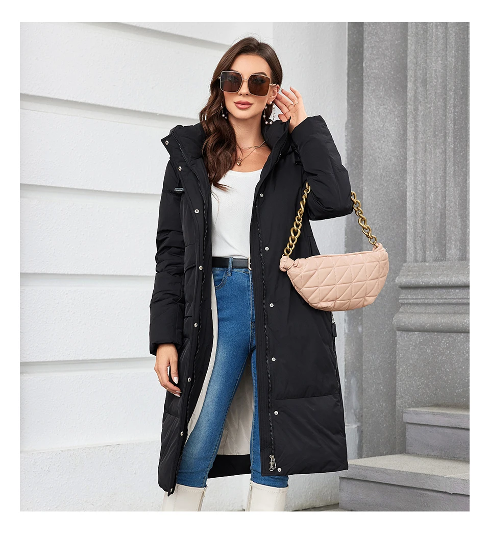 HaiLuoZi 2023 Women Winter Coat Long Thick Parkas Zip Up Warm Female Outwear Slant Pocket Drawstring Hem Women's Jackets 1107