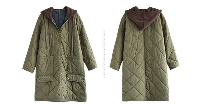 New Autumn Winter Lingge Cotton Jacket Women Hooded Loose Thick Warm Parkas Female Long Sleeve Casual Cotton Padded Outwear Lady