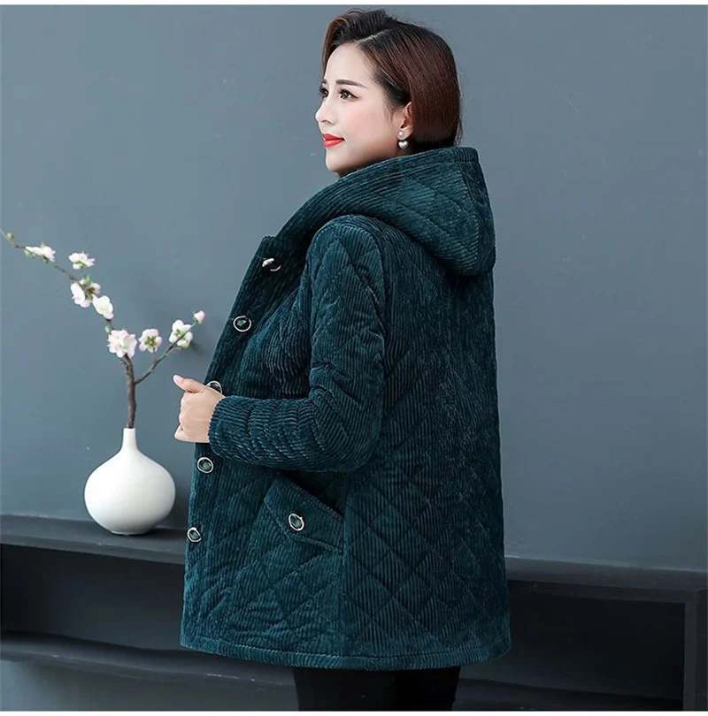 2026New Autumn Winter With Velvet Cotton-padded Jacket Women Mid-Aged Mother Hooded Floral  Plus Velvet Warm Parkas Coat Female