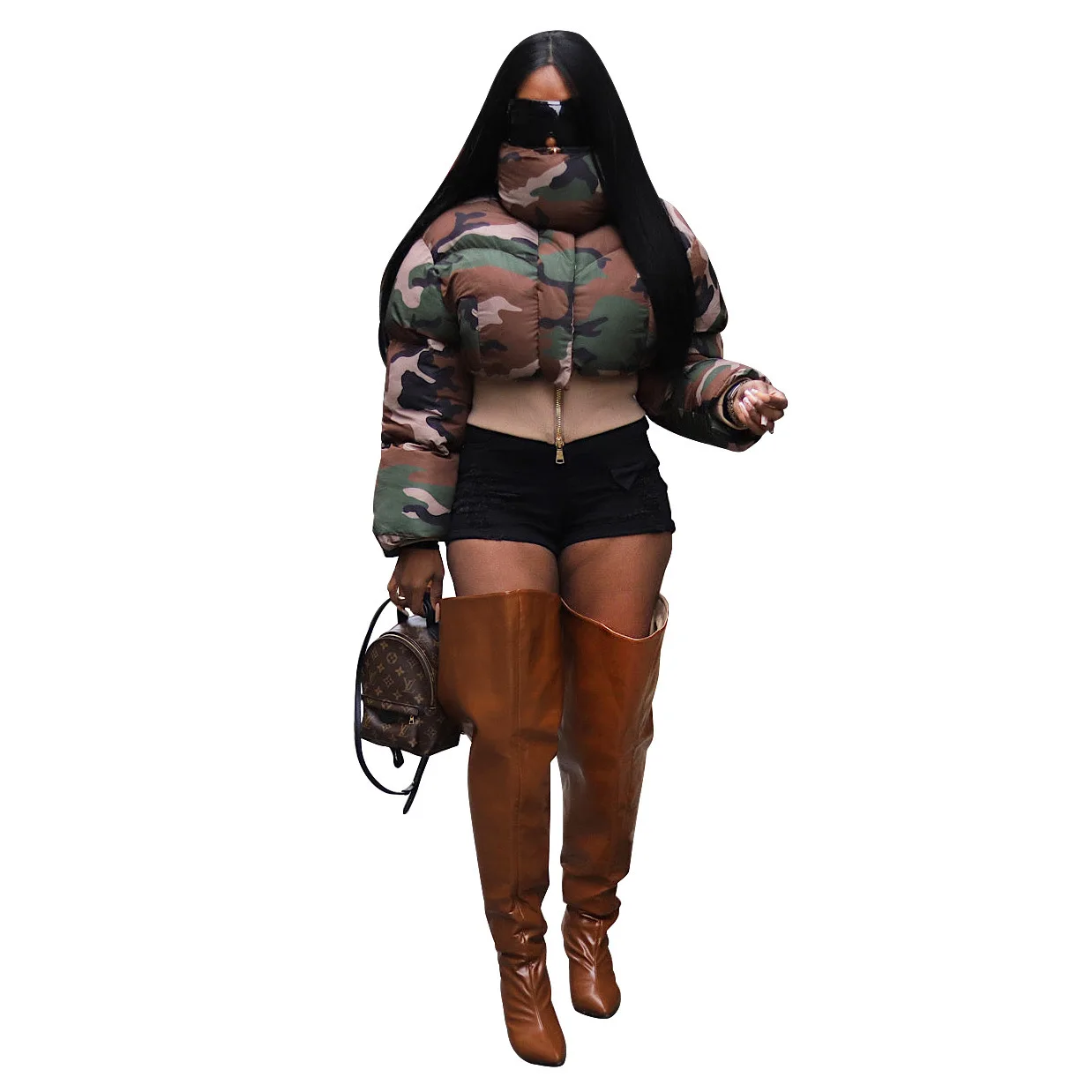 DEAT Fashion Women's Cotton-padded Coat Lapel Loose Zipper Camouflage Thick Warm Short Quilted Jacket Winter 2024 New 7AB6176