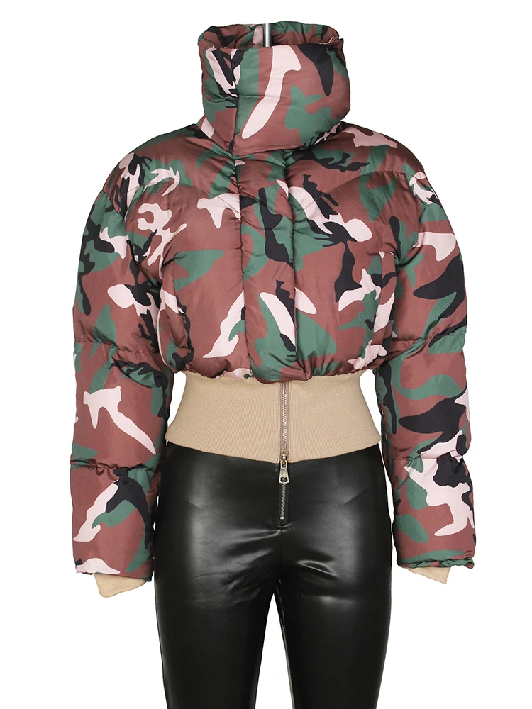 DEAT Fashion Women's Cotton-padded Coat Lapel Loose Zipper Camouflage Thick Warm Short Quilted Jacket Winter 2024 New 7AB6176