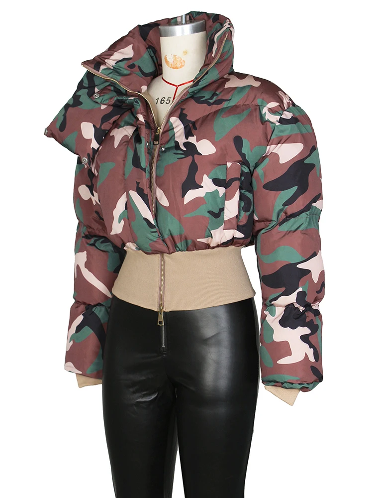 DEAT Fashion Women's Cotton-padded Coat Lapel Loose Zipper Camouflage Thick Warm Short Quilted Jacket Winter 2024 New 7AB6176