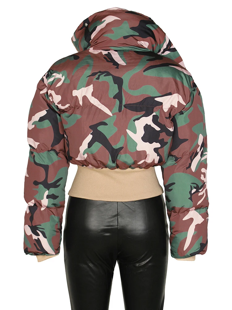 DEAT Fashion Women's Cotton-padded Coat Lapel Loose Zipper Camouflage Thick Warm Short Quilted Jacket Winter 2024 New 7AB6176