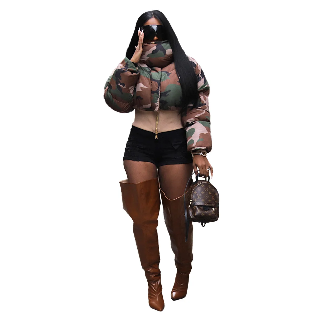 DEAT Fashion Women's Cotton-padded Coat Lapel Loose Zipper Camouflage Thick Warm Short Quilted Jacket Winter 2024 New 7AB6176