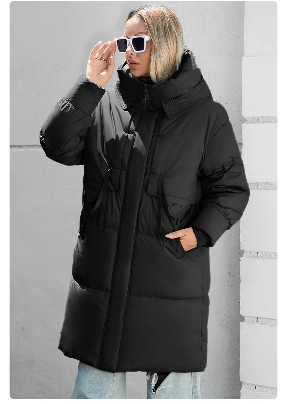 GASMAN 2024 Women down Jacket Long Classic zipper design Big Pocket Stand Collar Hooded Slim coat Women Parkas 88611
