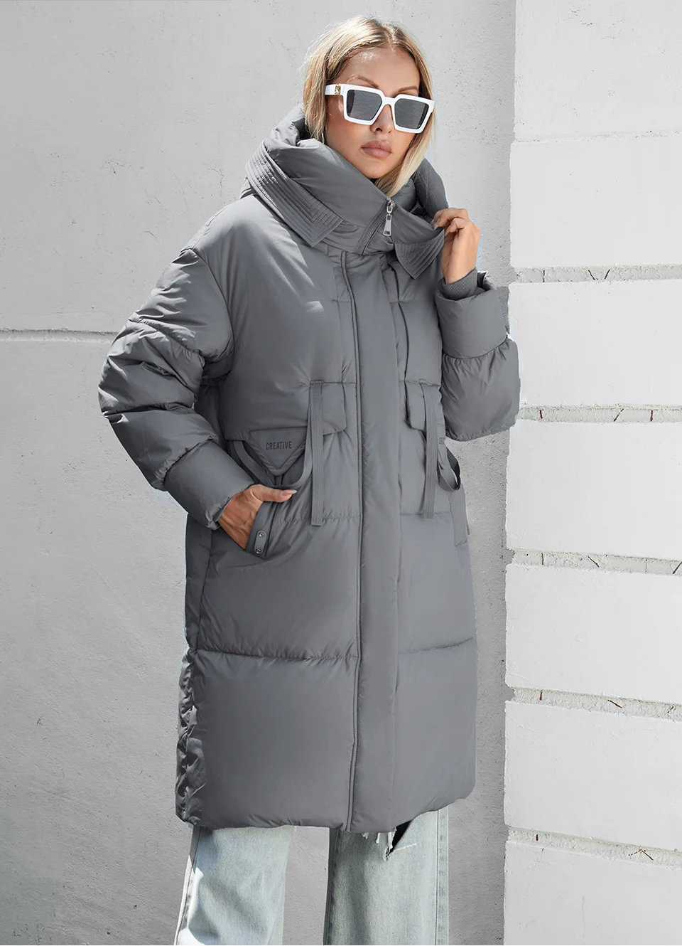 GASMAN 2024 Women down Jacket Long Classic zipper design Big Pocket Stand Collar Hooded Slim coat Women Parkas 88611
