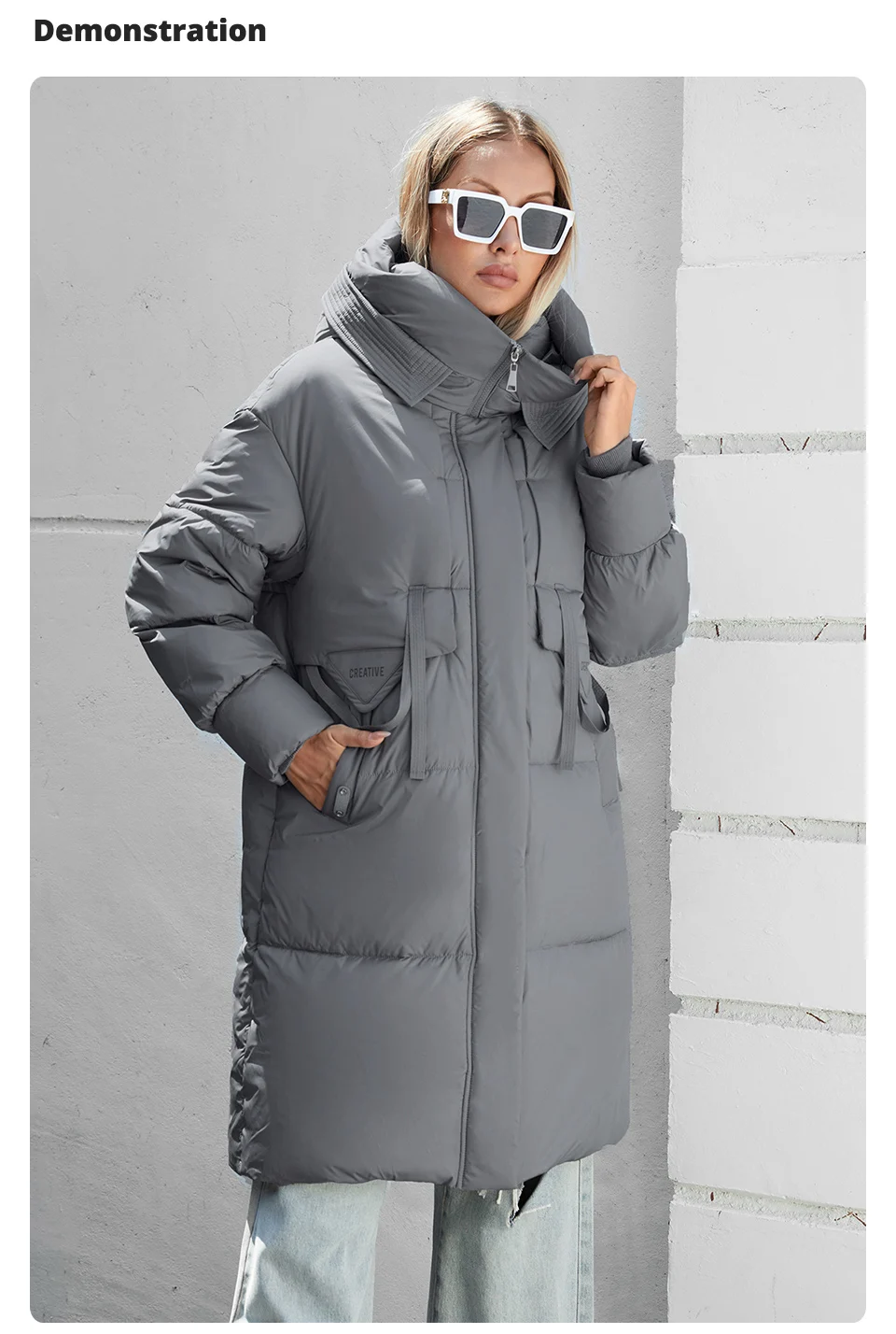 GASMAN 2024 Women down Jacket Long Classic zipper design Big Pocket Stand Collar Hooded Slim coat Women Parkas 88611