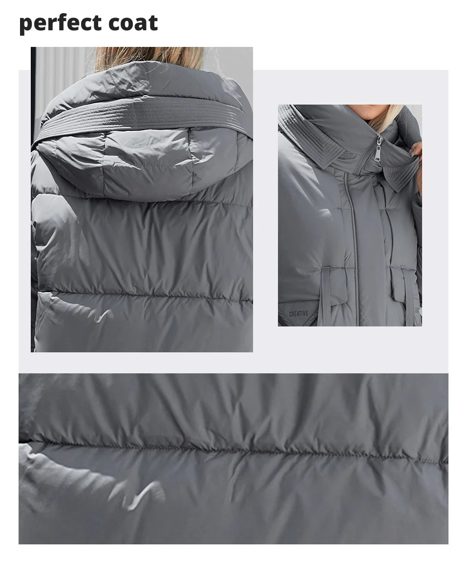 GASMAN 2024 Women down Jacket Long Classic zipper design Big Pocket Stand Collar Hooded Slim coat Women Parkas 88611