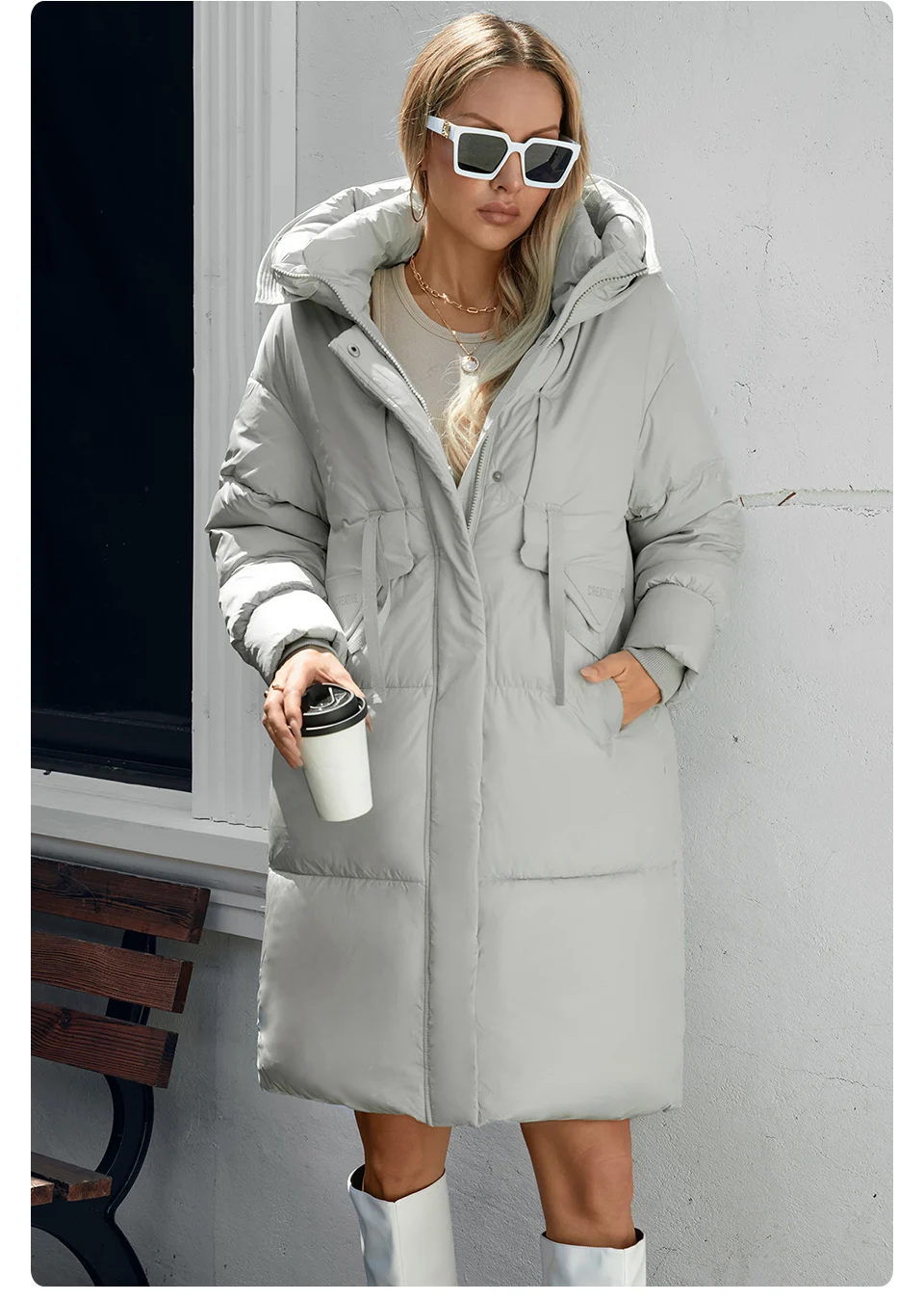 GASMAN 2024 Women down Jacket Long Classic zipper design Big Pocket Stand Collar Hooded Slim coat Women Parkas 88611