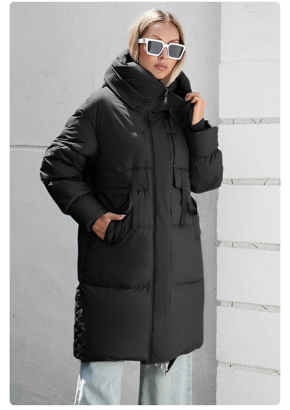 GASMAN 2024 Women down Jacket Long Classic zipper design Big Pocket Stand Collar Hooded Slim coat Women Parkas 88611