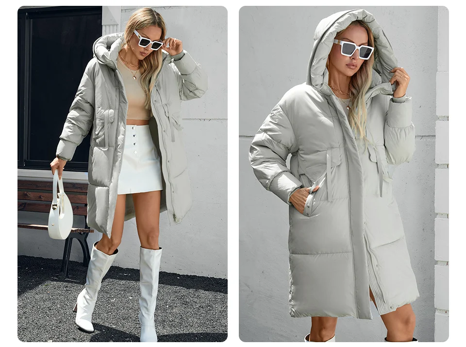 GASMAN 2024 Women down Jacket Long Classic zipper design Big Pocket Stand Collar Hooded Slim coat Women Parkas 88611
