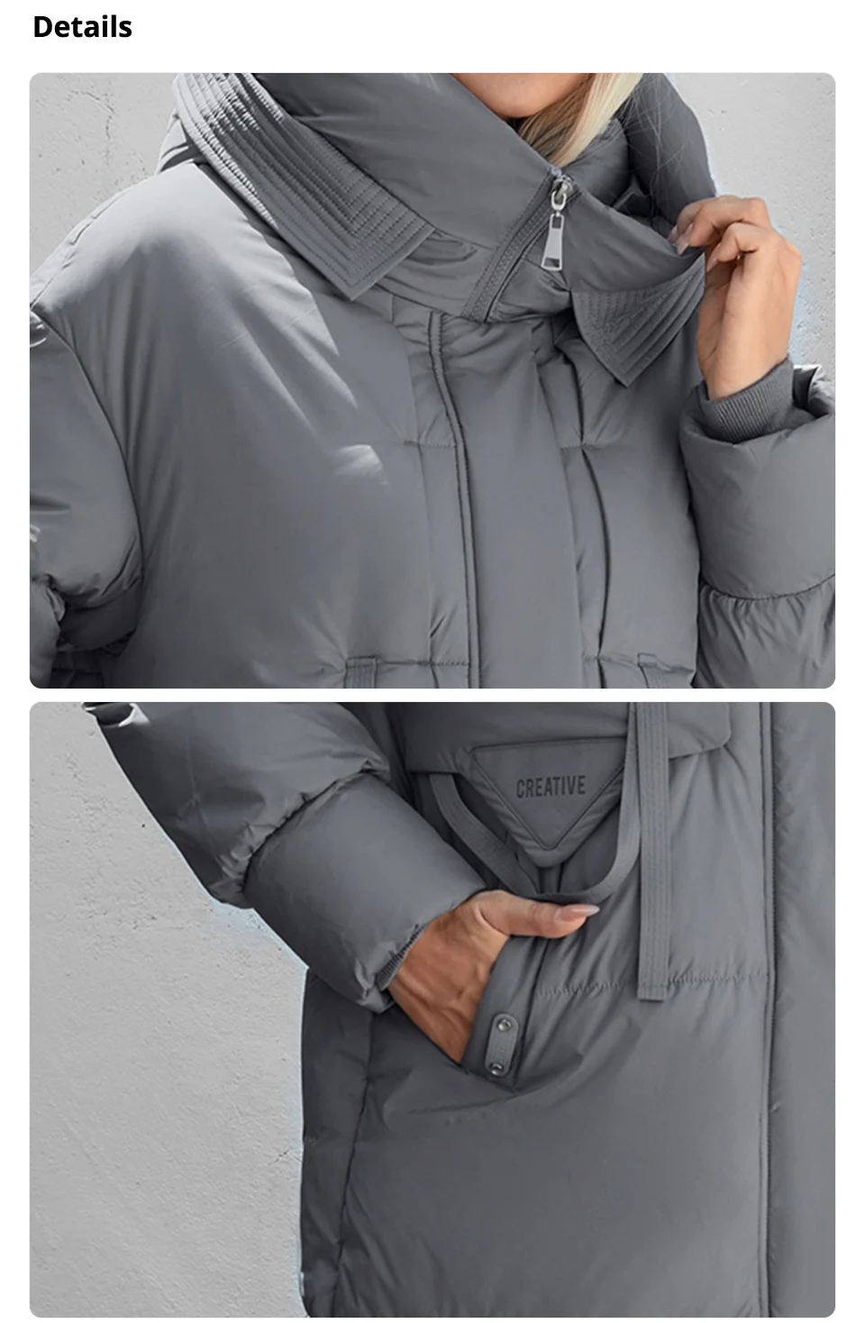 GASMAN 2024 Women down Jacket Long Classic zipper design Big Pocket Stand Collar Hooded Slim coat Women Parkas 88611