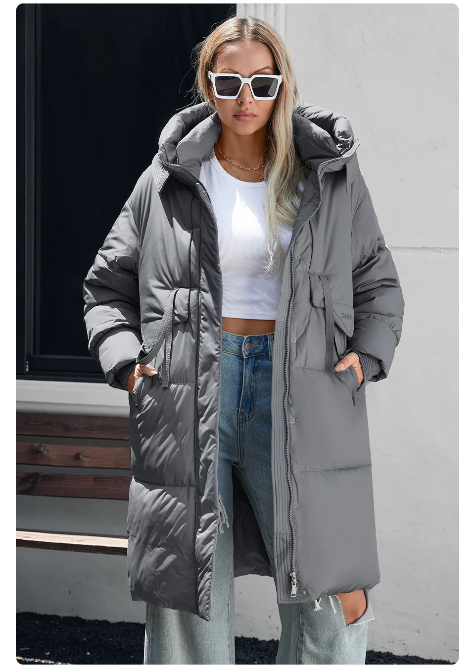 GASMAN 2024 Women down Jacket Long Classic zipper design Big Pocket Stand Collar Hooded Slim coat Women Parkas 88611