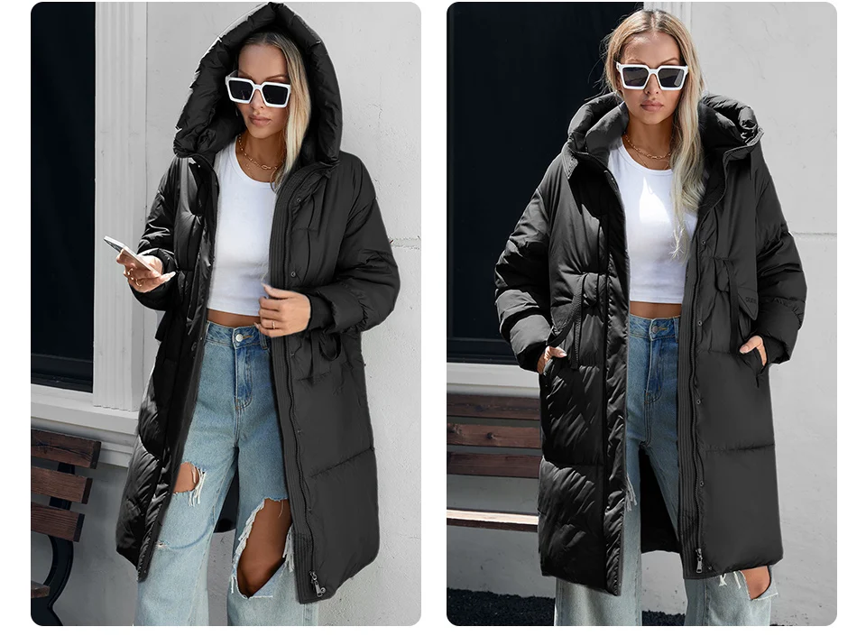 GASMAN 2024 Women down Jacket Long Classic zipper design Big Pocket Stand Collar Hooded Slim coat Women Parkas 88611