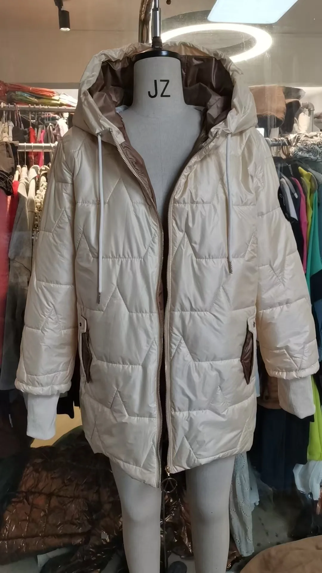Parkas Coat Women Cotton Padded Jacket Hooded Outerwear Winter Thick Warm Pockets Zipper Puffer Windproof Mid Length Overcoat