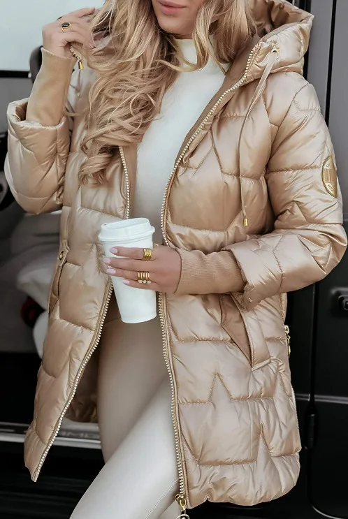 Parkas Coat Women Cotton Padded Jacket Hooded Outerwear Winter Thick Warm Pockets Zipper Puffer Windproof Mid Length Overcoat
