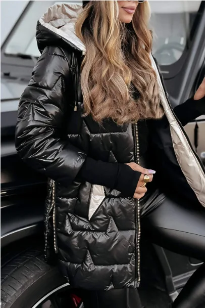 Parkas Coat Women Cotton Padded Jacket Hooded Outerwear Winter Thick Warm Pockets Zipper Puffer Windproof Mid Length Overcoat