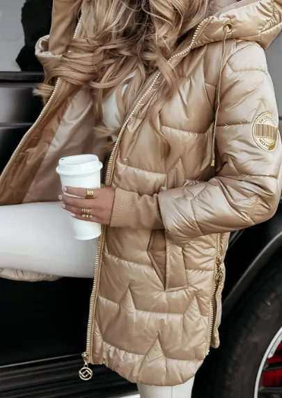 Parkas Coat Women Cotton Padded Jacket Hooded Outerwear Winter Thick Warm Pockets Zipper Puffer Windproof Mid Length Overcoat