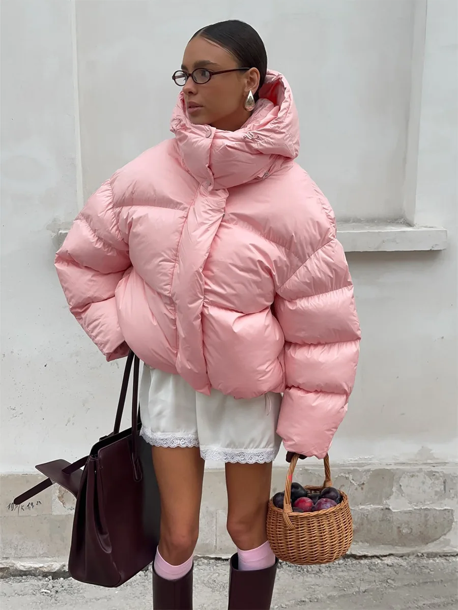 Bornladies Women's New Winter 2025 Pink Parkas Hooded Cotton Padded Jacket Thickened Bread Coat Warm Outerwear