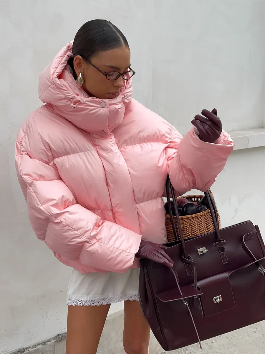 Bornladies Women's New Winter 2025 Pink Parkas Hooded Cotton Padded Jacket Thickened Bread Coat Warm Outerwear