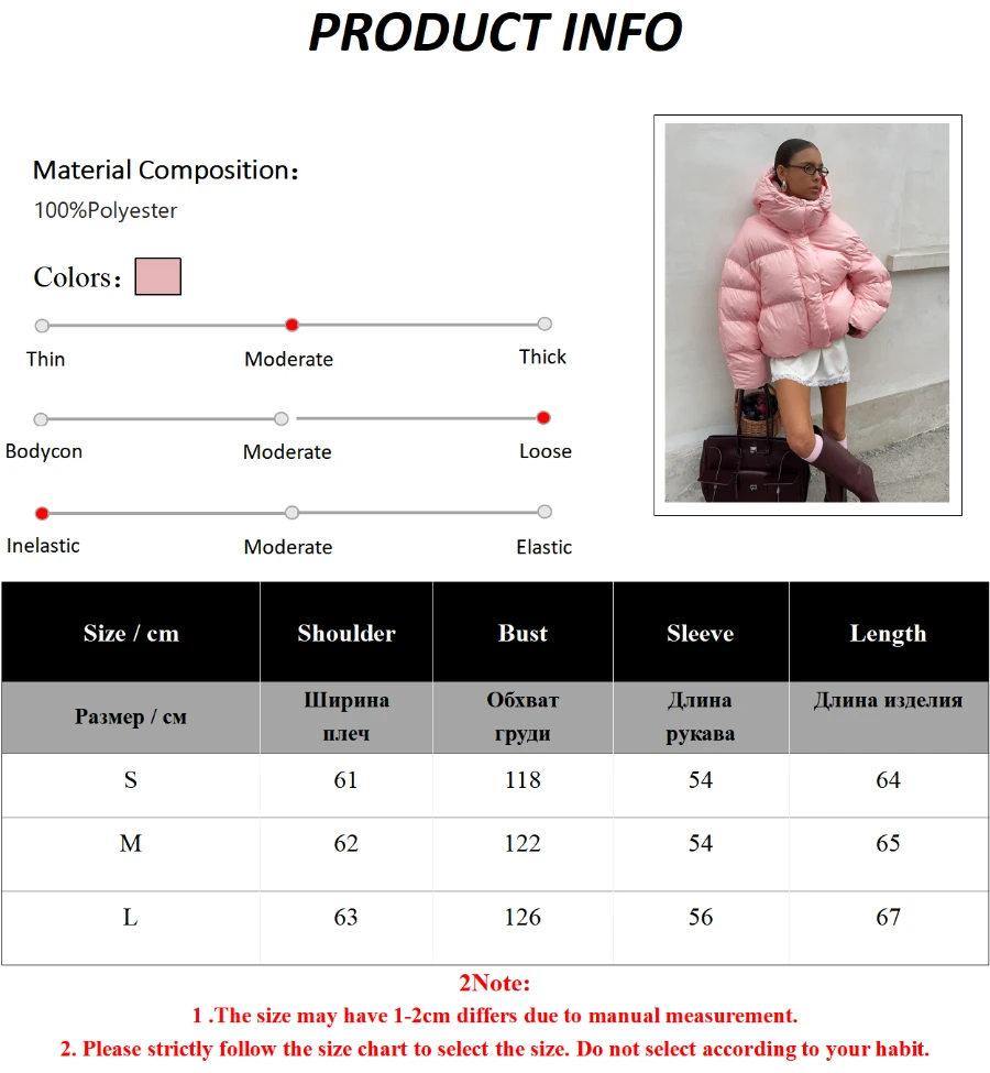 Bornladies Women's New Winter 2025 Pink Parkas Hooded Cotton Padded Jacket Thickened Bread Coat Warm Outerwear