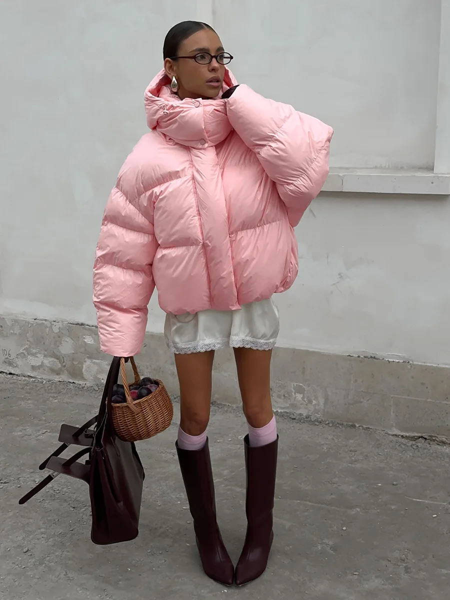 Bornladies Women's New Winter 2025 Pink Parkas Hooded Cotton Padded Jacket Thickened Bread Coat Warm Outerwear