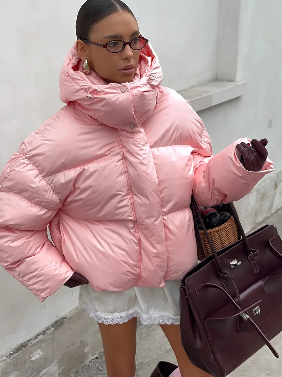 Bornladies Women's New Winter 2025 Pink Parkas Hooded Cotton Padded Jacket Thickened Bread Coat Warm Outerwear