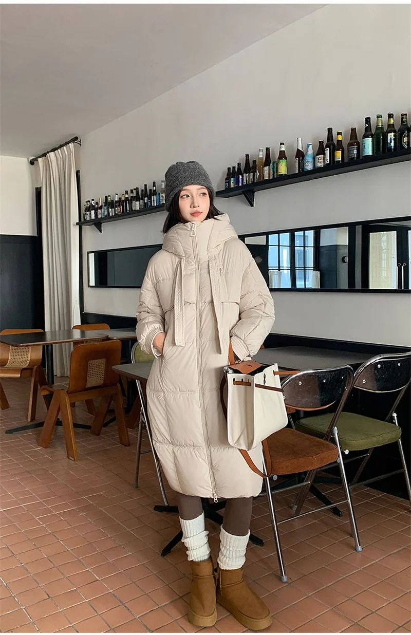 Korean Hooded Thicken Down Cotton Jacket Women Loose Mid-Length Bread Coat Winter New Over-Knee Warm Snow Outerwear